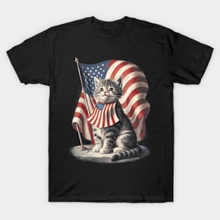 Memorial Day Cat 4th of July patriotic usa flag T-Shirt